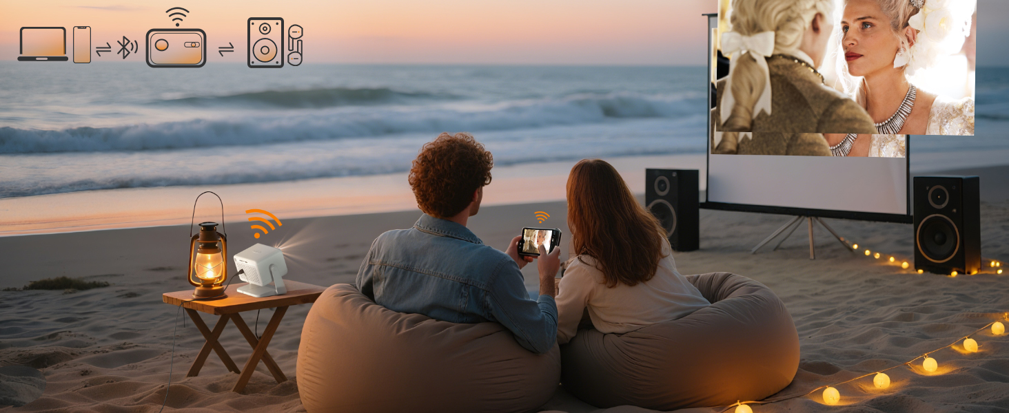 Smart Mini Beamer 4K VISSPL 3000ANSI: Wi-Fi, Bluetooth, Full HD 1080P, Автофокус, Трапецеїдальна корекція, для дому та вулиці (Кремово-білий)