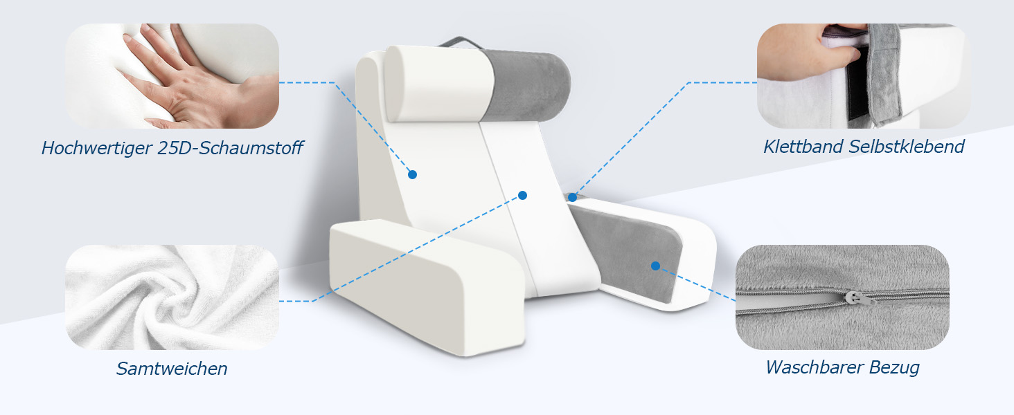 HOMCA Подушка для читання та відпочинку в ліжко та на диван з знімною подушкою для шиї та підлокітником, подушка для спини, настінна подушка, багатофункціональна подушка-клиновид для читання, роботи та перегляду телевізора (36x40x48 см)