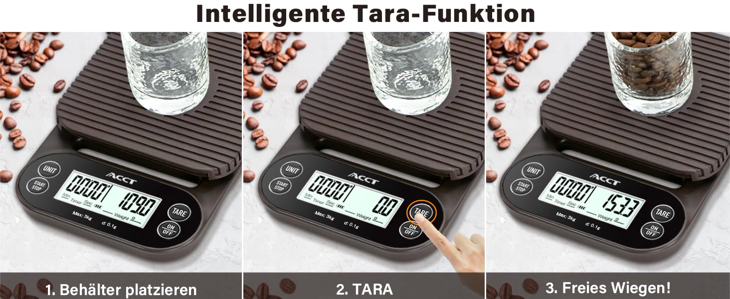 Ваги для кави з таймером – 3 кг/0,1 г, ваги для бариста для еспресо, приготування та кухонного використання, 4 одиниці, високоточні ваги з антиковзким покриттям