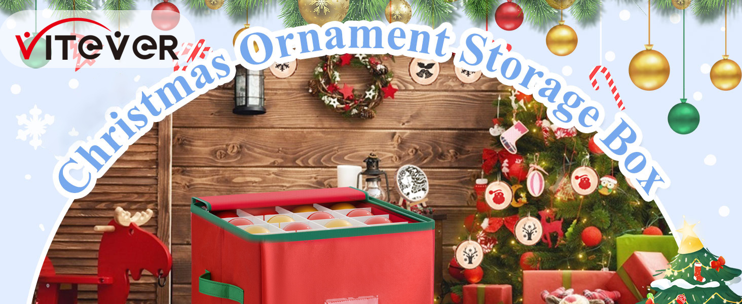Коробка для зберігання новорічних прикрас VITEVER з регульованими перегородками, 64 кишеньки, 32x32,5x33 см