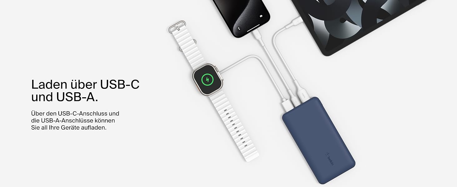 МАг, 1 порт USB-C та 2 USB-A, 15 Вт, для iPhone/Android, синій, 10 000