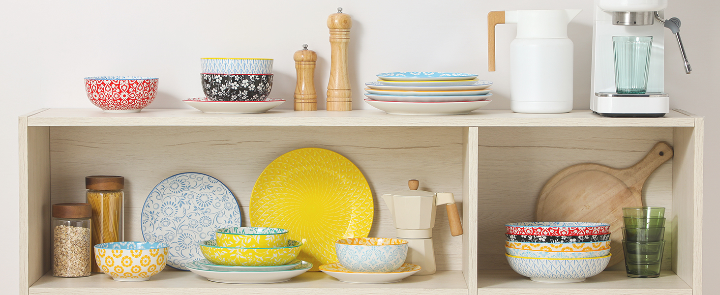 Набір посуду Vancasso Selene для 6 осіб, 24 елементи: тарілки, супові тарілки, миски, десертні тарілки. Пастельне порцелянове покриття, підходить для мікрохвильової печі.