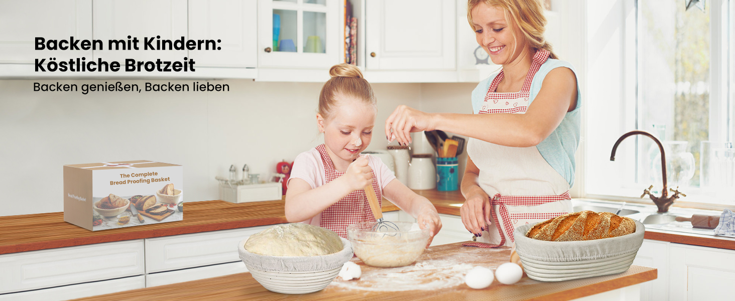 Набір для закваски GEEKHOM: 14 предметів для випікання хліба (заквасочний кошик круглий та овальний, склотара 650 мл, скребок для тіста)