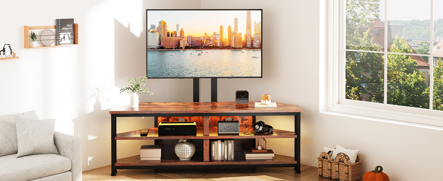 Тужба з полицями та кріпленням для телевізора Dripex кутова низька 120 см з LED підсвіткою