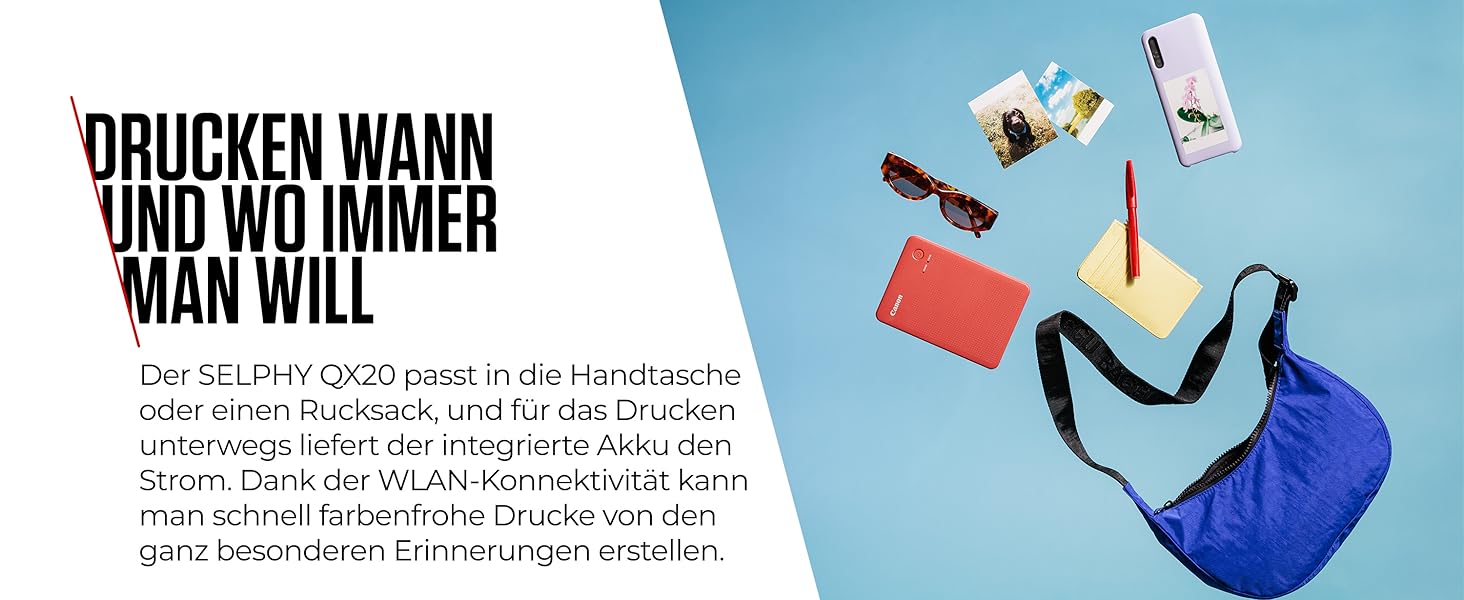 Canon Selphy QX20 – Портативний принтер для фотографій з Wi-Fi, термосублімаційний друк, USB-C зарядка, білий (без чорнил/паперу)