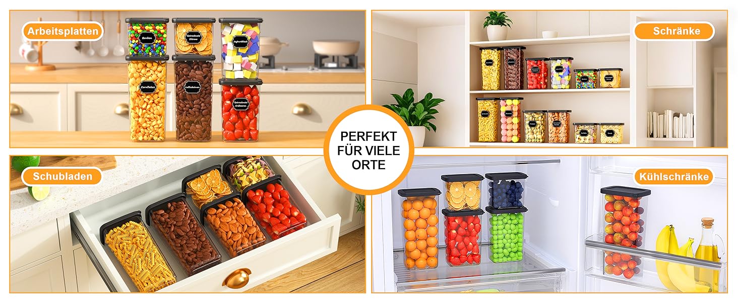 Герметичні контейнери для зберігання продуктів з кришкою, набір 6 шт (1.8л, чорний)