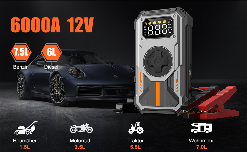 Powerbank для авто Starthilfe 6000A: пусковий пристрій, компресор, LED, LCD, 12V