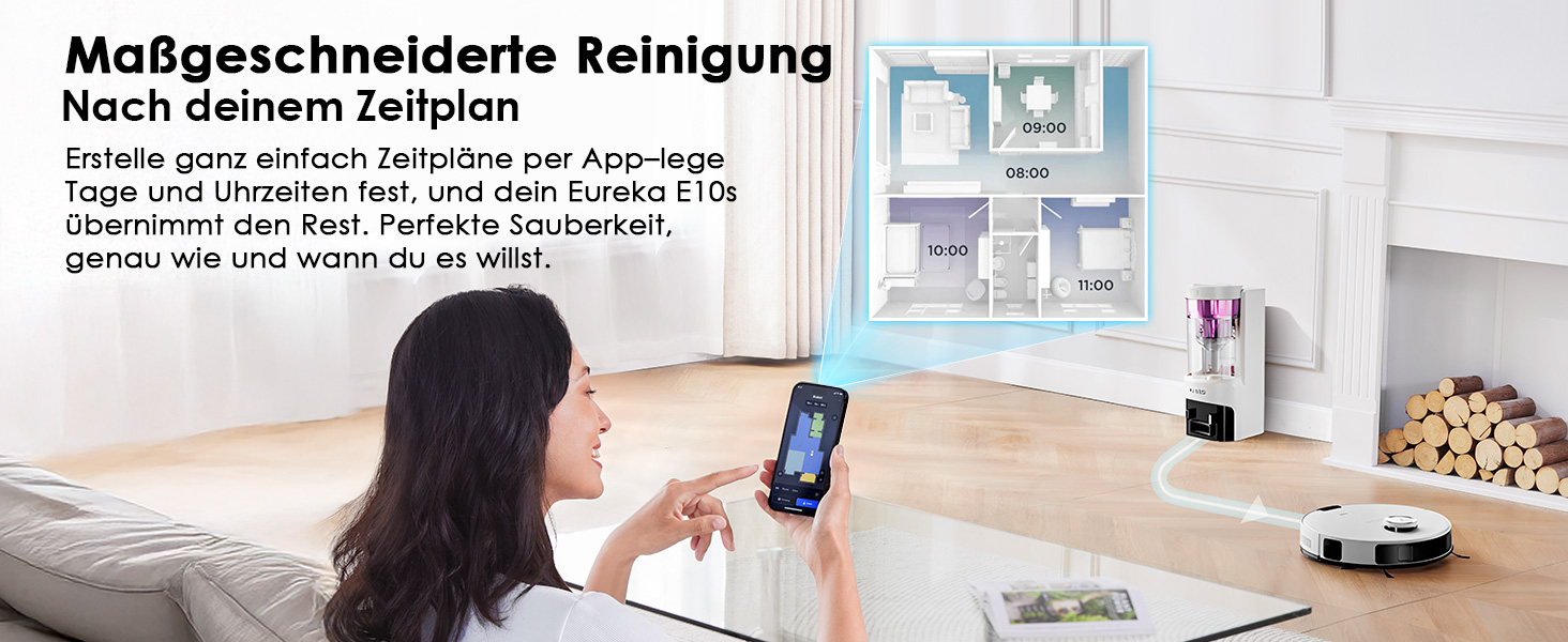 Робот-пилосос EUREKA E10s 2.Gen з вологою тканиною + станція самоочищення (4000Pa, автовиявлення килима, підйом мопа, LiDAR-навігація, ідеально для видалення шерсті тварин, керування через додаток/голос) (білий)