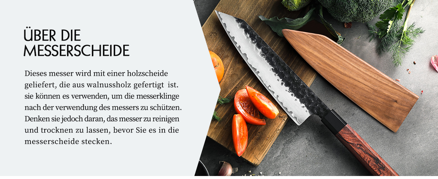 Професійний японський ніж Kiritsuke HEZHEN 21,5 см, кухонний ніж із 3-шарової дамаської сталі з восьмигранною ручкою з червоного дерева та дерев'яним чохлом