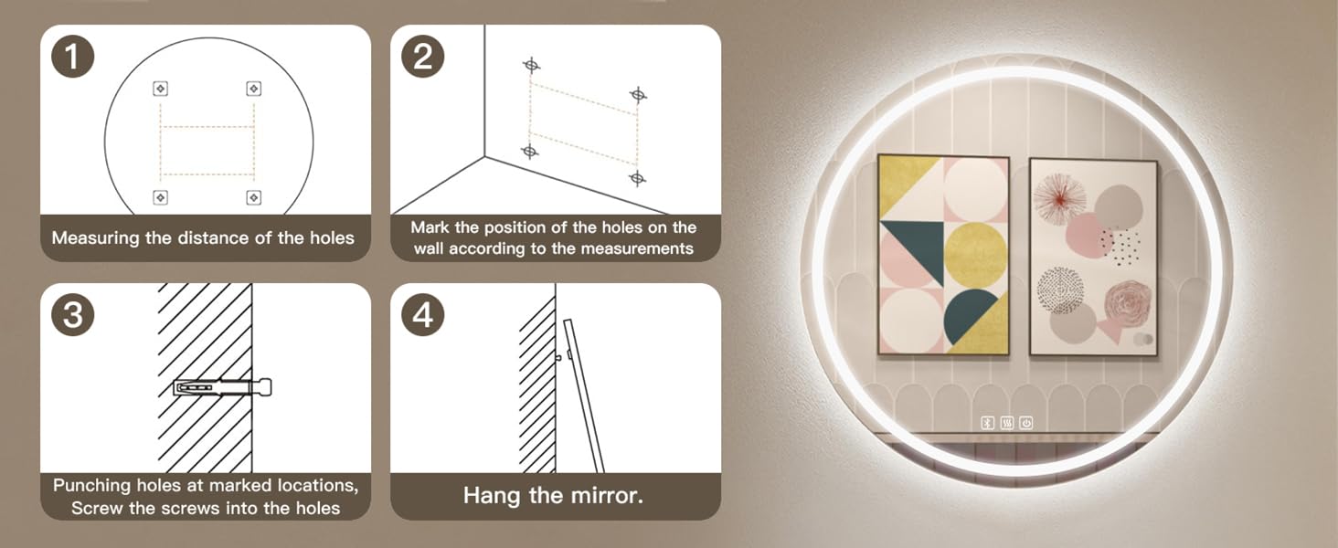 Дзеркало для ванної кімнати Habison з підсвічуванням 70x70 см LED, з годинником, сенсорним вимикачем, регулюванням яскравості, захистом від запотівання, 3-х кратним збільшенням, Bluetooth, 3 кольори світла