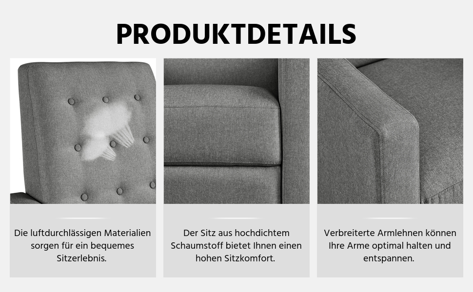 Крісло-релакс Yaheetech для телевізора, регульоване, сіре, з тканини льон