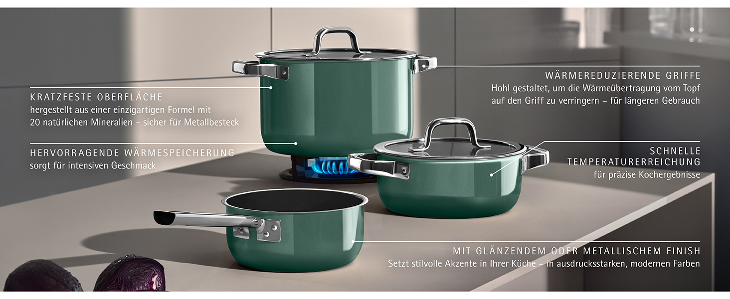 Набір каструль WMF Fusiontec 4 шт, індукція, нержавіюча сталь, чорний, Made in Germany (16/20/24 см)