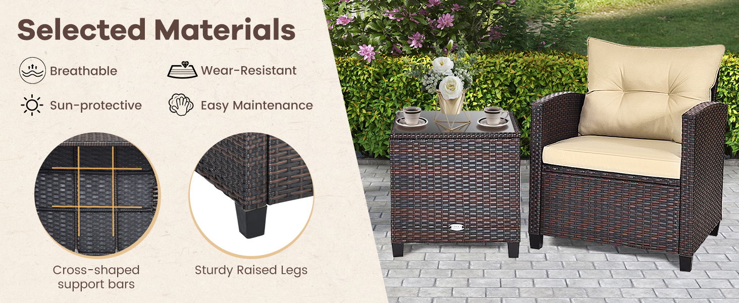 Набір садових меблів LIFEZEAL 3 предмети: 2 крісла та стіл з ротангу PE, чорний. Садовий комплект для тераси, балкона, саду з подушками