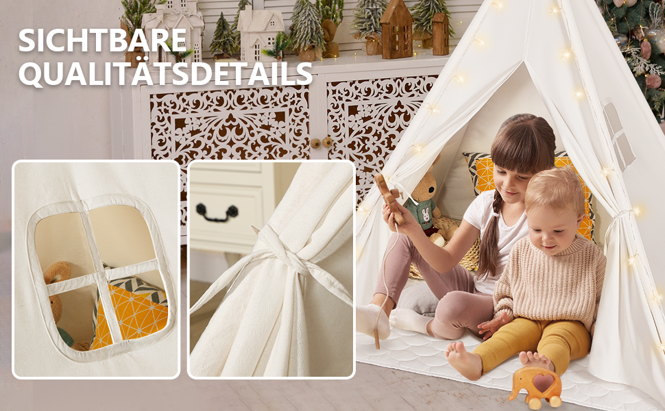 Дитячий намет Wilwolfer Tipi: намет для дітей з бавовни для гри в приміщенні, з сумкою, для дівчаток та хлопчиків, іграшка з чистої бавовни