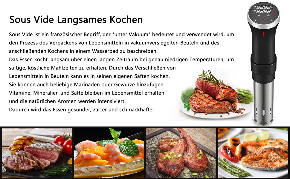 Су-від кухонний пристрій Fityou - водонепроникний, 1100 Вт, точне регулювання температури, LCD-дисплей, нержавіюча сталь