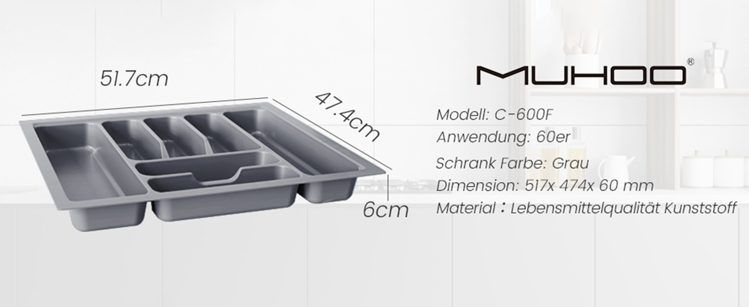 Вставки для столових приборів MUHOO 60-дюймова вставка для столових приборів Кухня для висувних ящиків пластиковий кухонний шафа 517 x 474 мм
