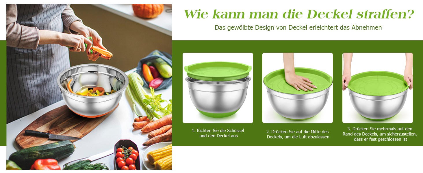 Набір мисок TEAMFAR з нержавіючої сталі: салатовники з кришкою та силіконовим дном (0.7-6.5л), 7 шт.