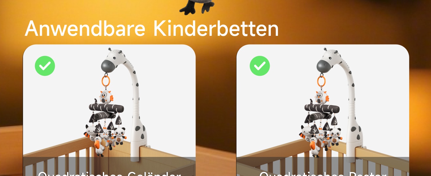 Мобіль для дитячого ліжечка TUMAMA для малюків 0-6 місяців з нічником, проєктором, музикою та білим шумом, чорно-біле іграшкове звірятко для підвішування