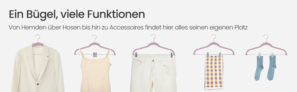 Плечики SONGMICS для одягу, 20 шт., велюрові, для штанів, пальто, суконь, 42,5 см, з регульованими кліпсами, неслизькі, економні, CRF012B20