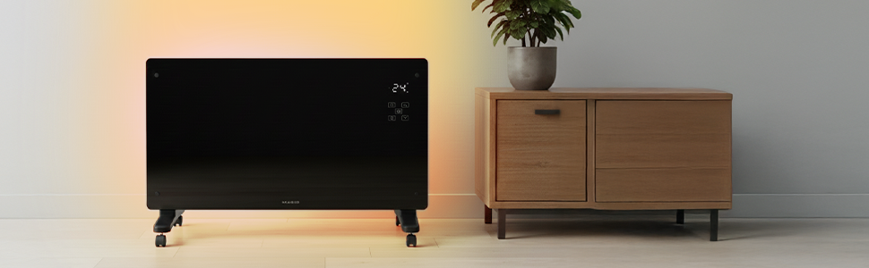 Konvektor KLAMER Pro 2500W з Wi-Fi, керуванням через додаток та таймером, ECO-режим, захист від замерзання, LED-дисплей, захист від перегріву, для дому та спальні, настінний/підлоговий, білий/чорний