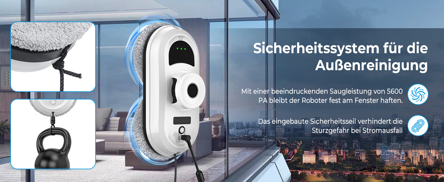 Робот для миття вікон, 5600Pa, з автоматичним розпиленням, 3 режими, інтелектуальна навігація, розпізнавання країв, пульт ДУ, система безпеки та 10 ганчірок для миття