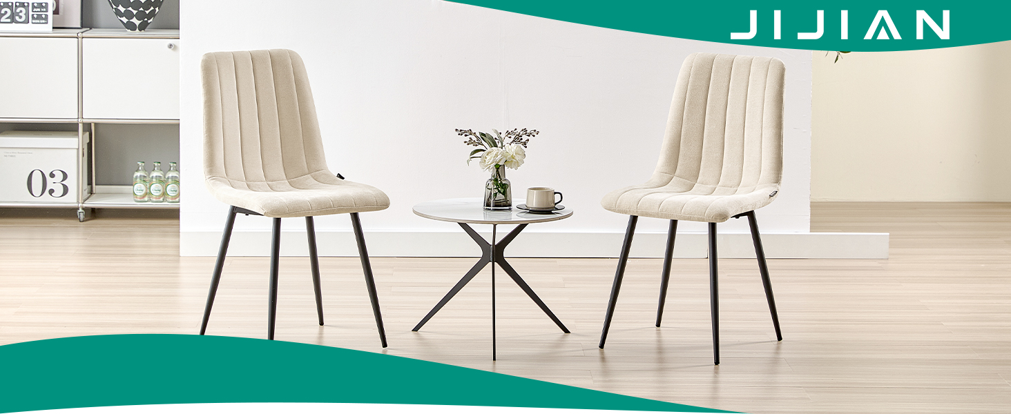 Набір обідніх стільців, м'які стільці з льоновим покриттям та чорними металевими ніжками, смугастий дизайн, для вітальні, кухні, спальні, ресепшну (2 шт., смугастий бежевий)