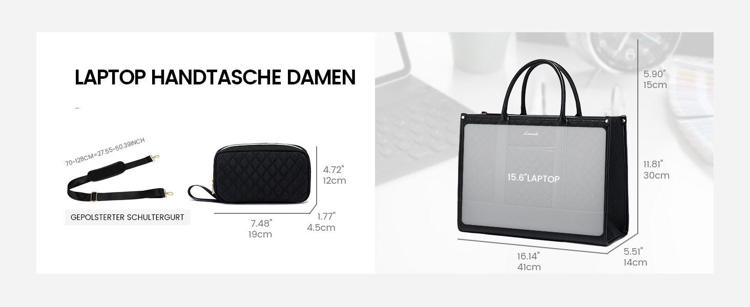 LOVEVOOK Сумка для ноутбука 15.6 дюймів, водонепроникна, для жінок, чорна, велика, ділова, шкіряна, для роботи, навчання, офісу, універсітету