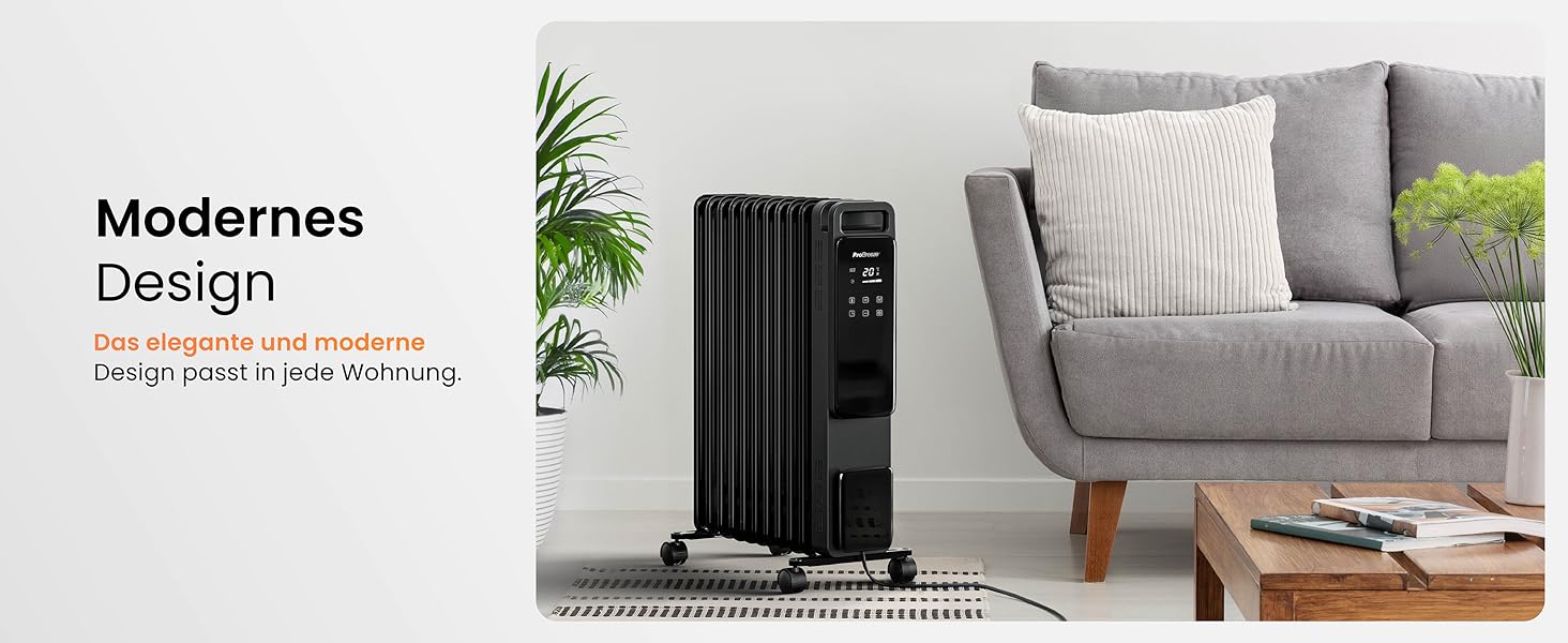 Електричний масляний радіатор Pro Breeze OmniWarm 2500W з 11 секціями, чорний - енергозберігаюча теплова панель з термостатом, таймером та захистом від перегріву