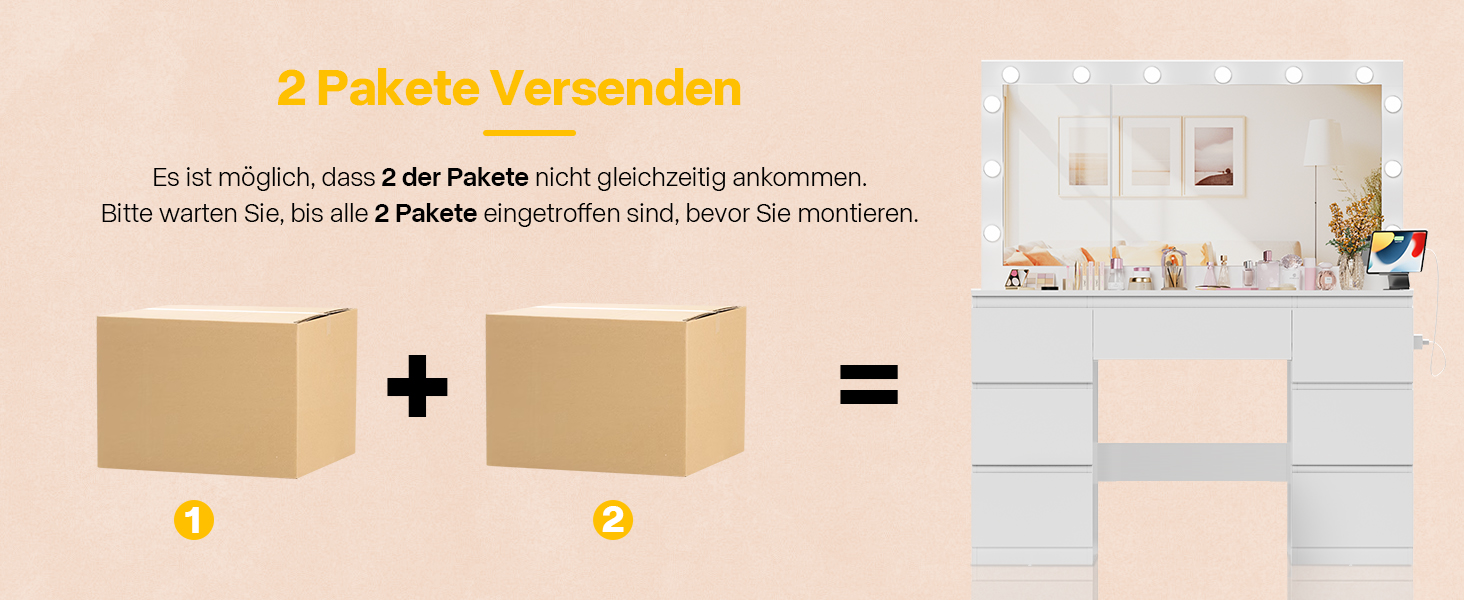 Дзеркальний туалетний столик Airfish з LED-підсвіткою та великим дзеркалом, 120x40x140 см. Туалетний столик з шухлядами та косметичним ящиком для спальні, білий