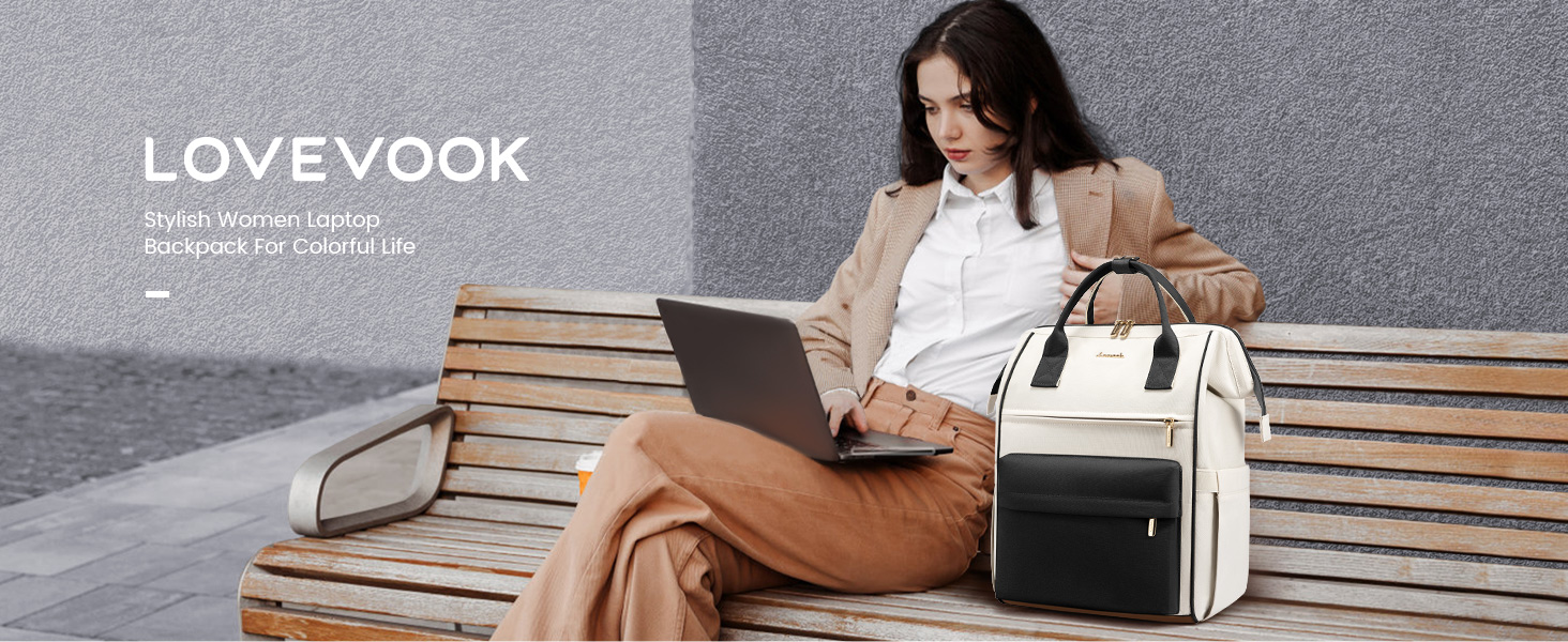Сумка-рюкзак LOVEVOOK для жінок, для ноутбука, подорожей, роботи, школи, університету. Містка, водонепроникна, елегантна, бежева (15,6 дюймів)