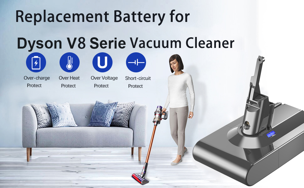 Акумулятор V8 6000 мАг Змінна батарея для Dyson V8 Літій-іонний акумулятор 21,6 В (2 фільтри) 6,0 Ач