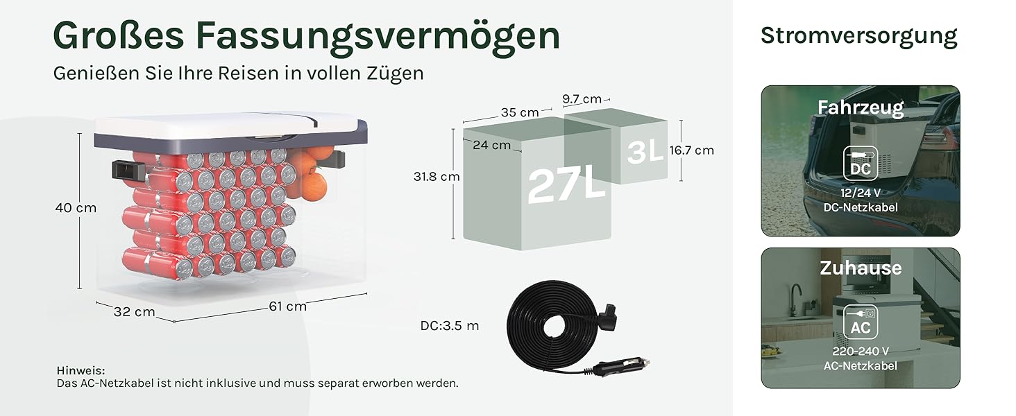 Автомобільний холодильник WOLTU 30л, електричний 12/230V, двозонний, для авто, пляжу, пікніка - білий + адаптер