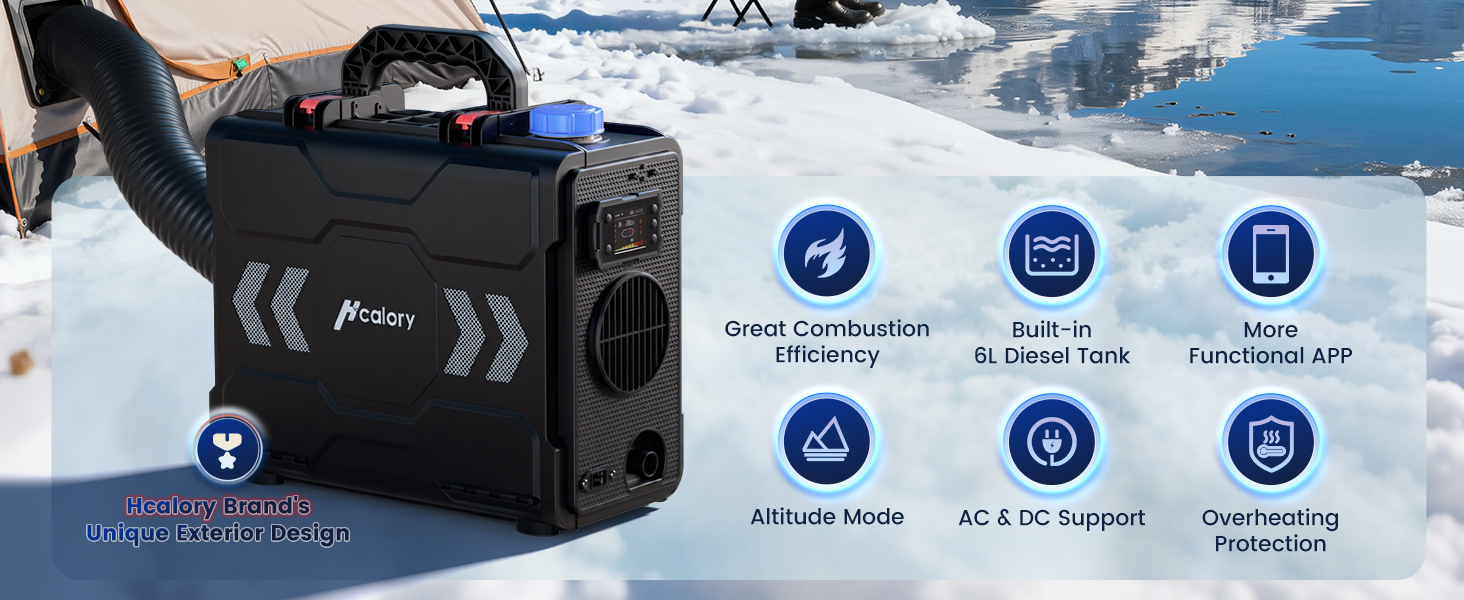 Автономний дизельний обігрівач повітря HCALORY Toolbox 2S 8кВт, портативна повітряна система опалення з керуванням через додаток (APP), чорний