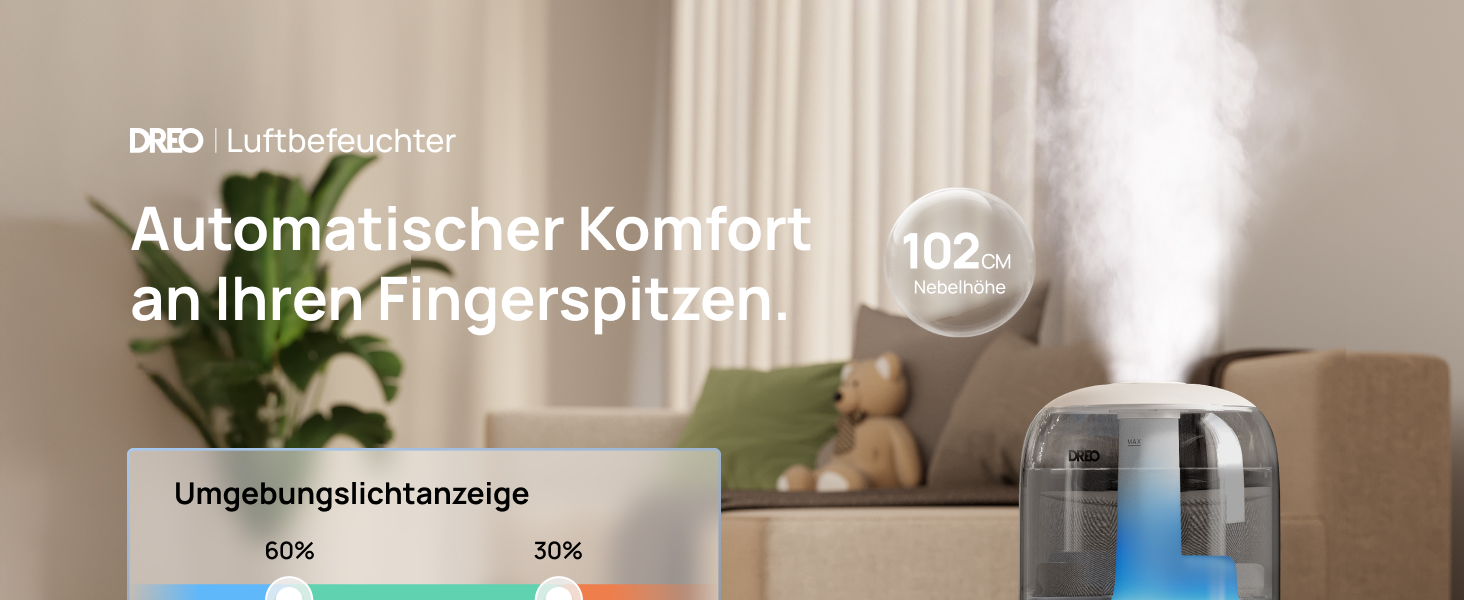 Зволожувач повітря Dreo для спальні, ультразвуковий холодний туман, 30 годин роботи, 3л резервуар, датчик вологості, нічник для дітей, кімнатних рослин та дому (Сірий)