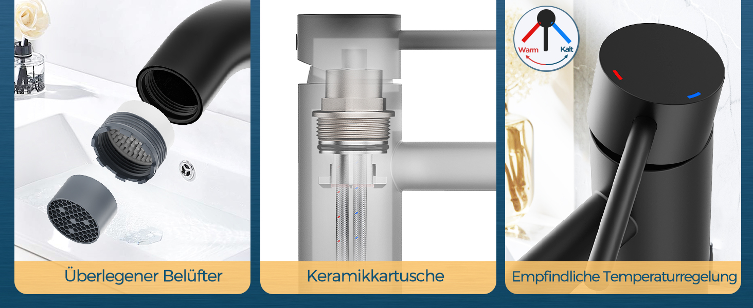 Змішувач для ванної кімнати FORIOUS з набором для зливу, чорний матовий, висота виливу 190 мм, однорідний змішувач для раковини