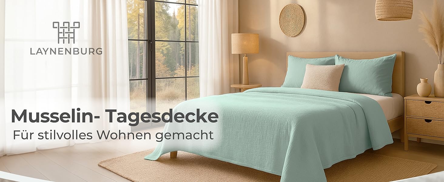 Плед LAYNENBURG Premium з мусліну, 150x200 см, 100% бавовна. Легкий літній плед, ковдра, накидка на ліжко/диван (Taupe)