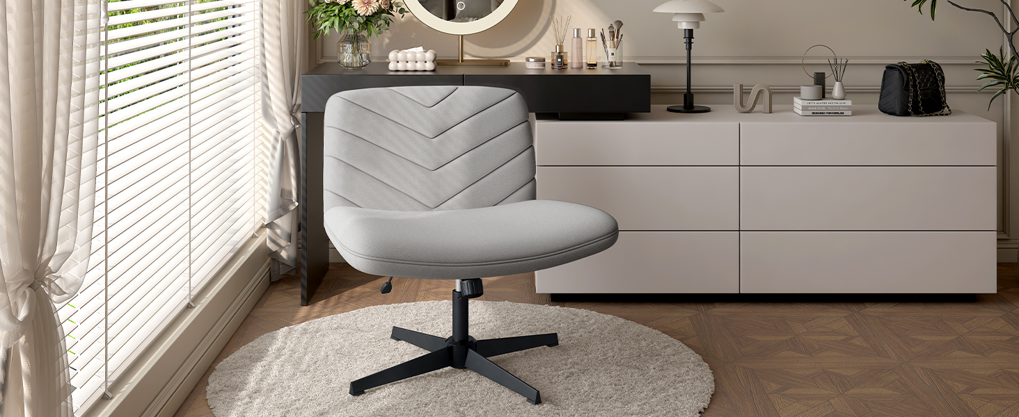 Офісне крісло Yaheetech з роликами, регульоване по висоті, з широким сидінням та середньою спинкою, для офісу та спальні (Світло-сірий)