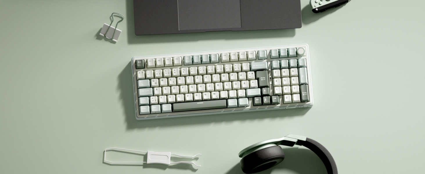 Механічна клавіатура Royal Kludge R98 Pro: 96% Gasket, RGB, NumPad, PBT, Hot-Swap, Creamy Switches (Beige/Cyan)