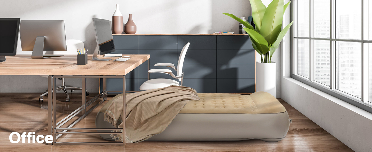 Надувне ліжко Lewondr на 2 особи з вбудованим насосом, 203x152x33 см. З подушкою, самонадувне, для кемпінгу, дому, гостей, подорожей (250 кг MAX), кольору хакі