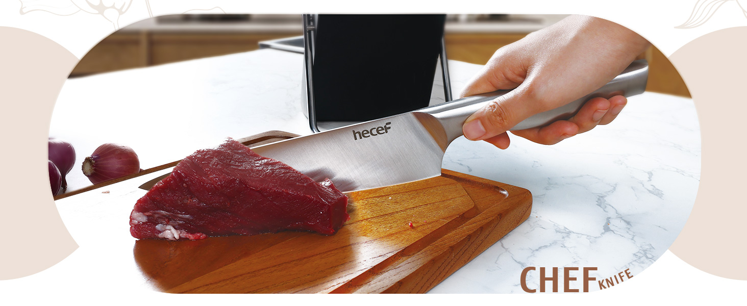 Набір ножів Hecef 6 предметів з підставкою, нержавіюча сталь, кухонні ножі, ергономічні ручки, подарункова коробка