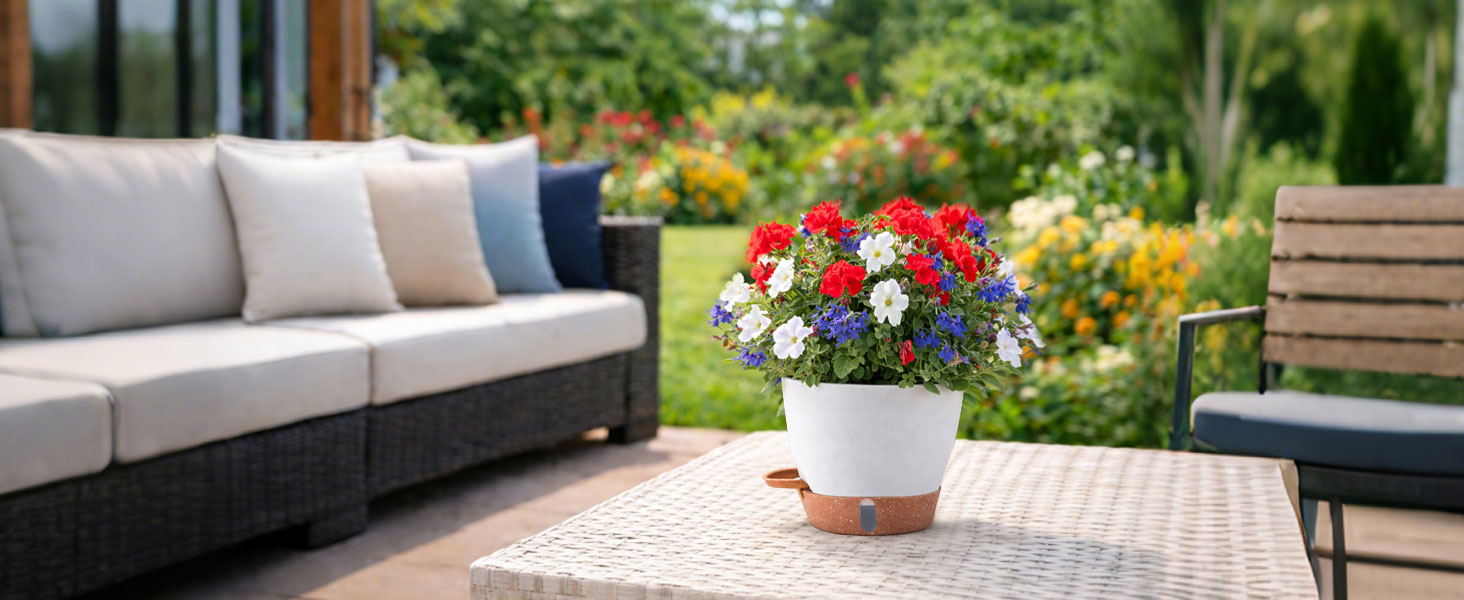 Набір з 4 самополивних горщиків для квітів T4U з індикатором рівня води, легкий у догляді, великий розмір (15 см, білий)