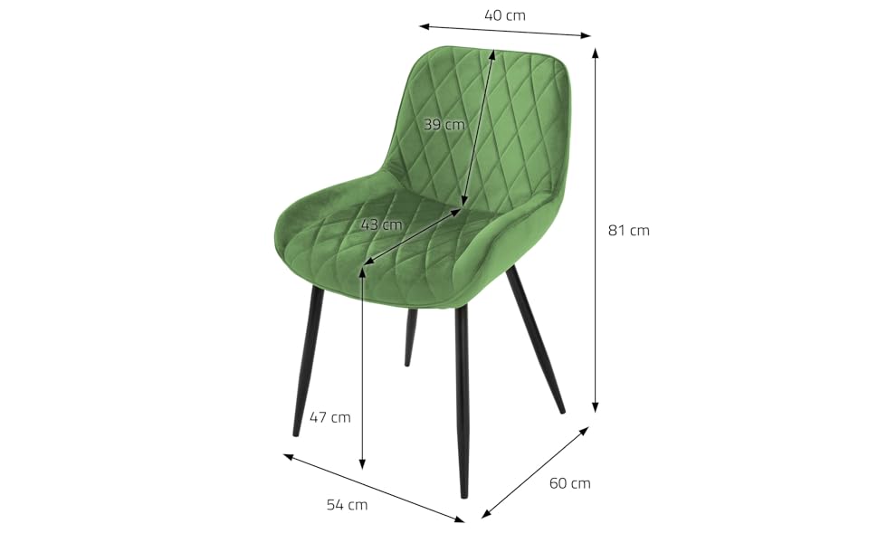 Крісла для обідньої зони ML-Design: обідні крісла з підлокітниками та спинкою, темно-зелені, з велюровим сидінням та металевими ніжками (4 шт.)