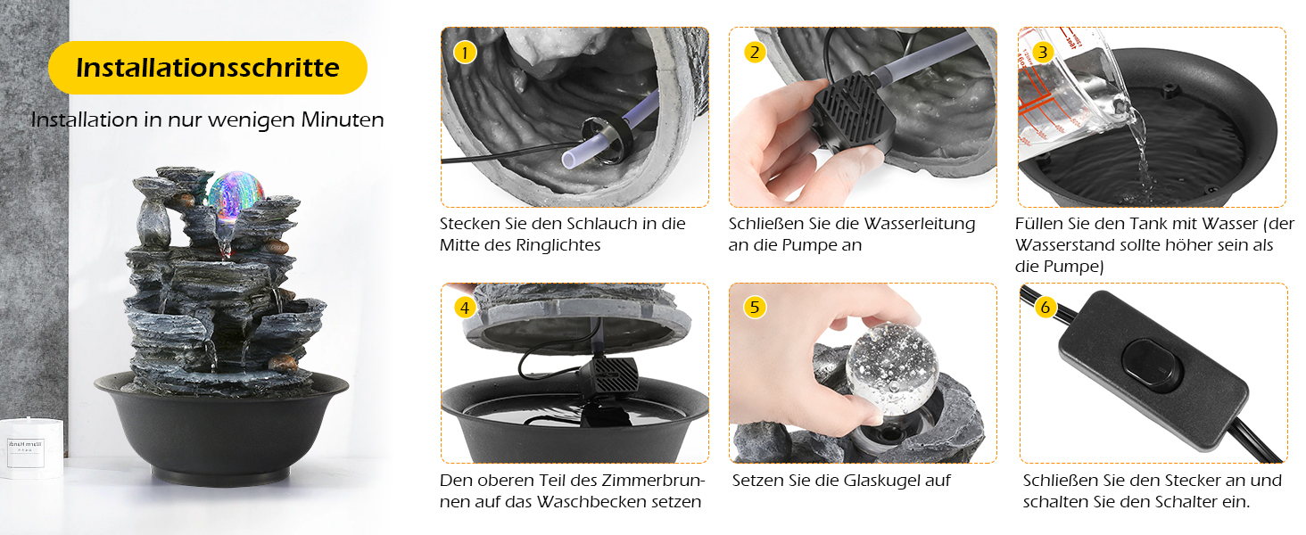 Кімнатний фонтан Dyna-Living з роликовою кулею, LED-підсвічуванням, полірезин, стиль 