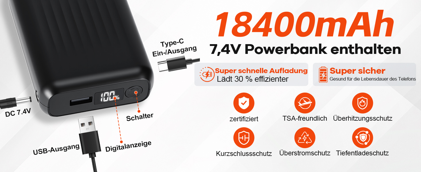 Зігріваючий жилет чоловічий з PowerBank 18400mAh 7.4V, електрожилет з 8 зонами підігріву, чорний, розмір M