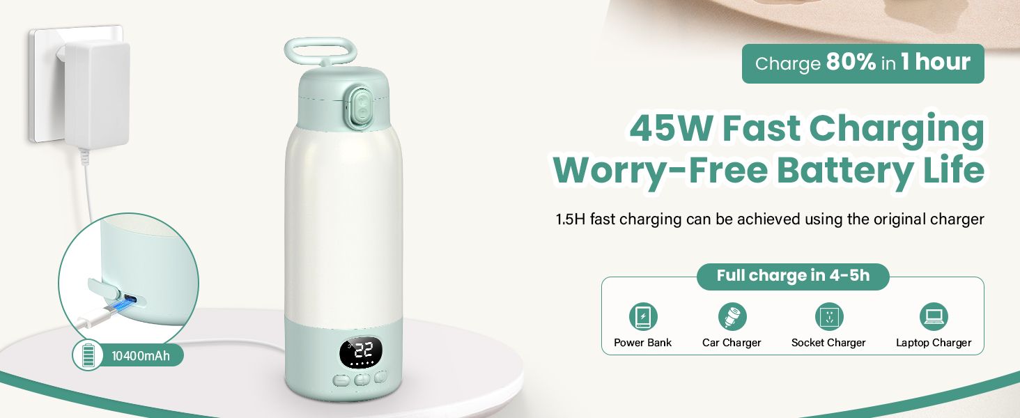 Підігрівач для пляшечок Baby, мобільний, портативний, з акумулятором 10400mAh, контроль температури, для подорожей та нічного годування