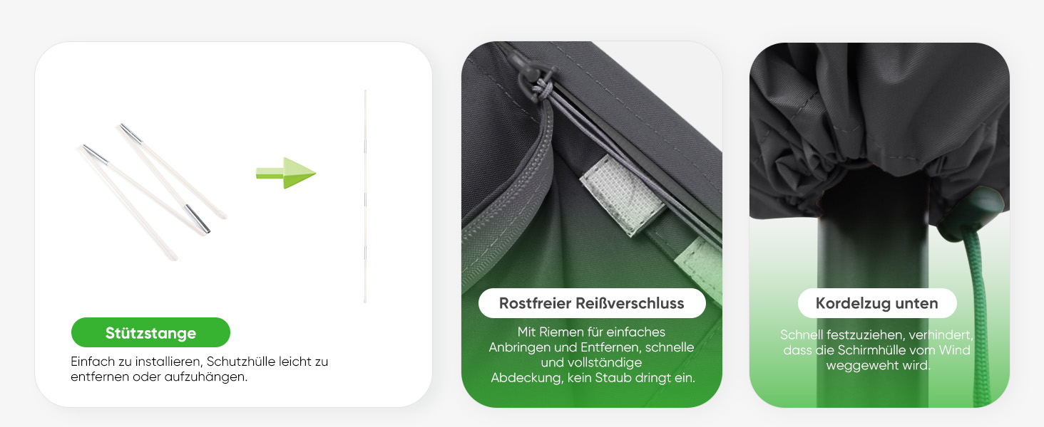 Чохол для садового парасоля Sekey, 260 x 40/70/50 см, темно-сірий, водонепроникний, з вентиляційними отворами