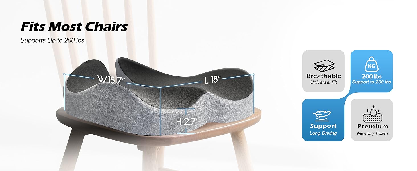 Подушка для офісного крісла Lofty Aim з Memory Foam: ергономічна, для куприка, при болях в спині та сідницях, для офісу, авто, літака, інвалідного візка – чорний та сірий