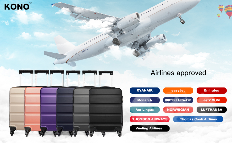 Чемодан ручної поклажі KONO з колесами та TSA замком, чорний