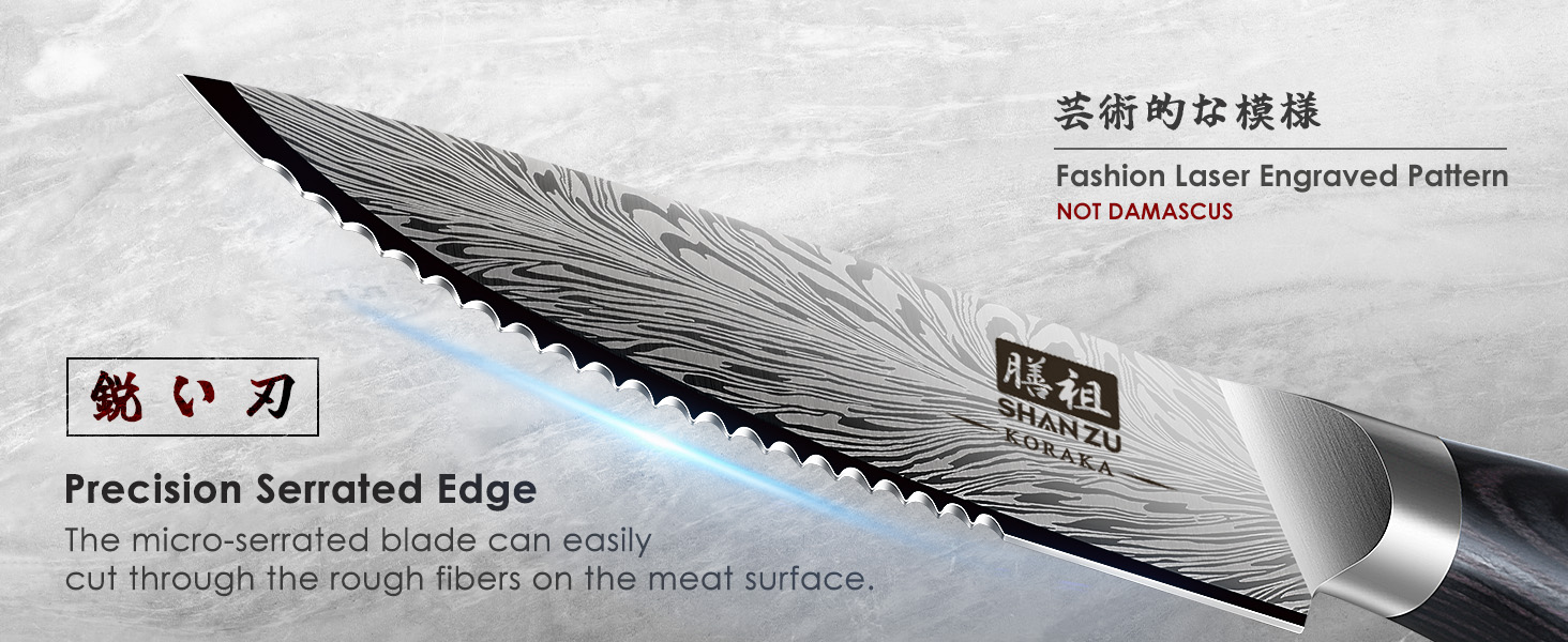 Японський ніж для кухні SHAN ZU з порошкової сталі, професійний ніж шеф-кухаря з високим вмістом вуглецю, з ергономічною ручкою з паккавуда (набір з 6 ножів для стейку, 11.5 см)