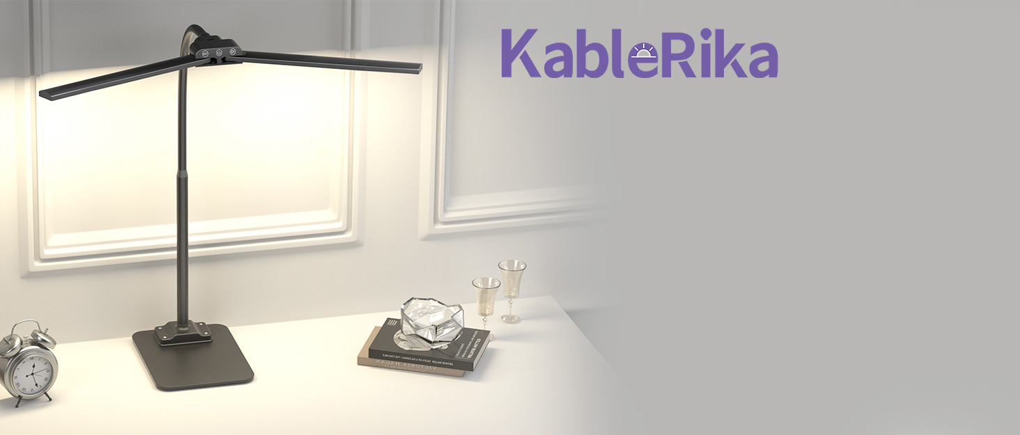 LED лампа для столу KableRika з двома головками: 24W, регульована яскравість, захист очей, для офісу та дому, сучасна лампа-світлодіод для монітора, чорна